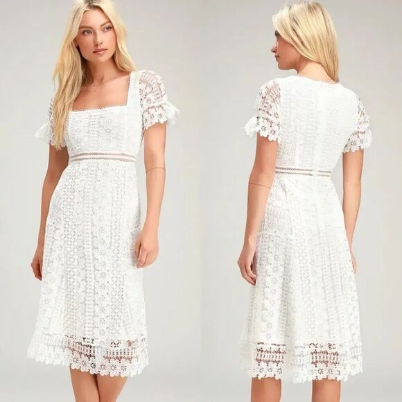 Lulus Dresses & Skirts - Lulu’s Live To Be Loved White Lace Midi Dress - Women’s US S